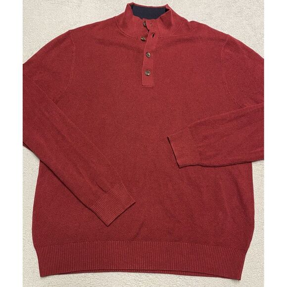 Brooks Brothers Button Sweater Mens L Red Cashmere Cotton Blend Knit Preppy - Picture 1 of 6